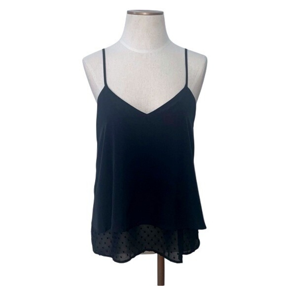 Bar III Womens Black Swiss Dot Layered Camisole V-Neck Crisscross Back Top Small